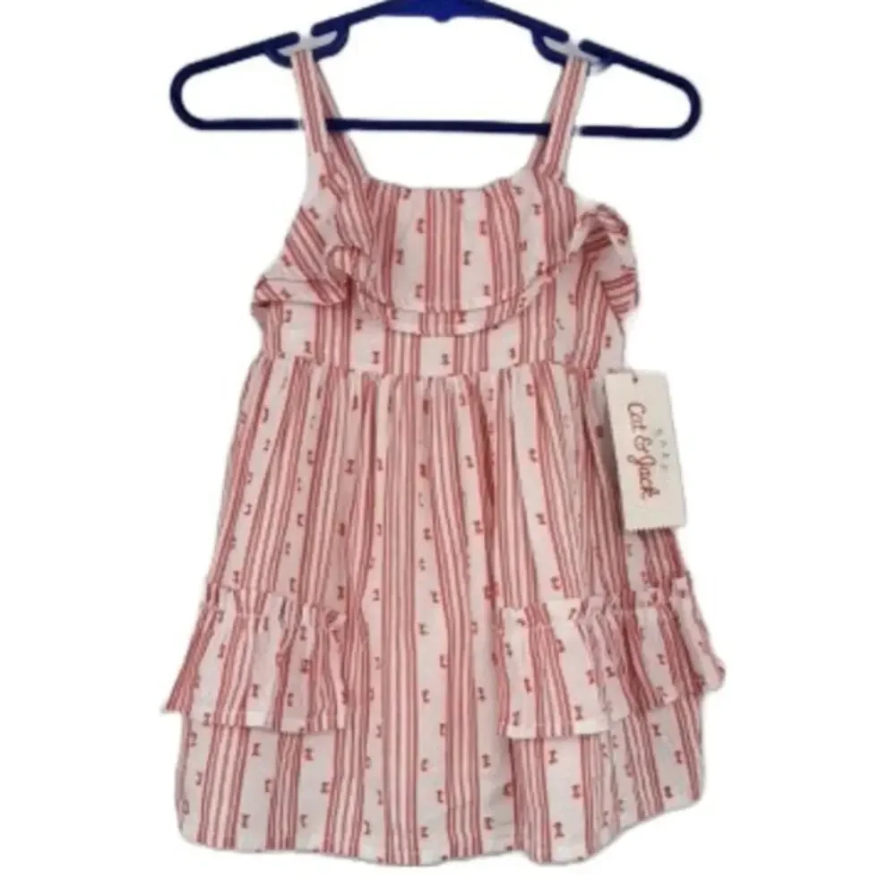 Cat & Jack Baby Girl Outfit 12 Month Pink Striped 2 Piece Dress Diaper Cover Set
